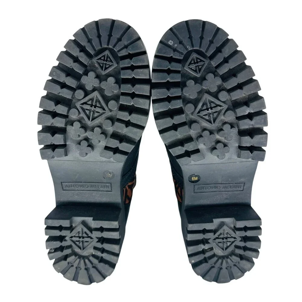 Antonio Melani Womens Black Brown Dempsey Leather Fabric Lace Up Combat Boots 6M - Picture 9 of 11